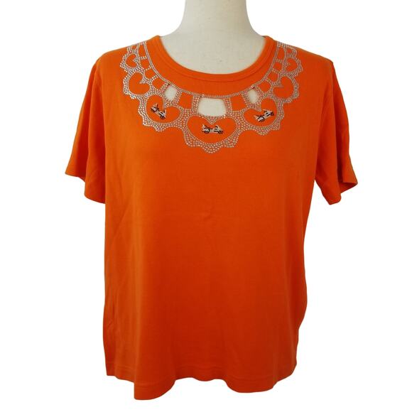 Isaac's Designs Orange Rhinestone Motorcycles Soft Lovely Size Large - Picture 1 of 4